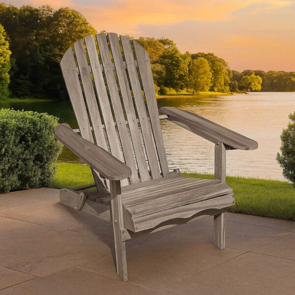 Geli Outdoor Adirondack Chair, Slatted Back, Gray Eucalyptus Wood