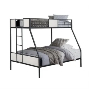 BM339395_08c102e7-cc64-464c-af33-344d8052e270 Mely Twin over Full Bunk Bed, Attached Side Ladder, Black and White Metal
