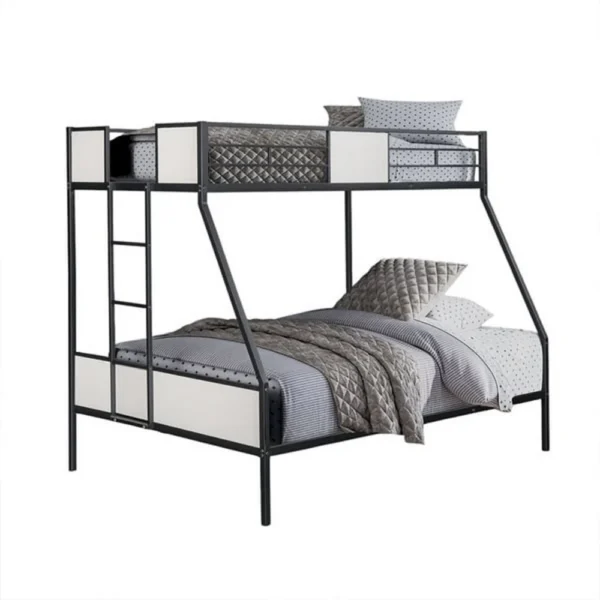 Mely Twin over Full Bunk Bed, Attached Side Ladder, Black and White Metal