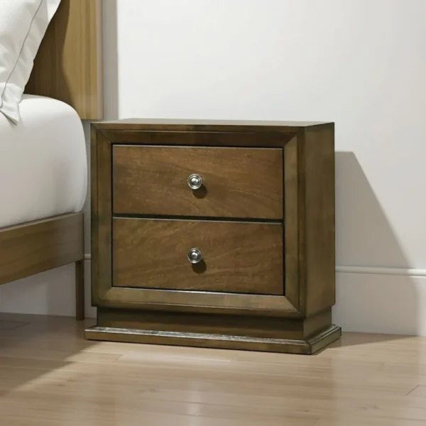BM339409_5 Rouk 24 Inch 2 Drawer Nightstand, Transitional, Walnut Brown Solid Wood