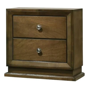 Rouk 24 Inch 2 Drawer Nightstand, Transitional, Walnut Brown Solid Wood