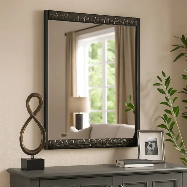 Zara 36x40 Dresser Mirror, Rectangular, Chrome Geo Molding, Ash Gray