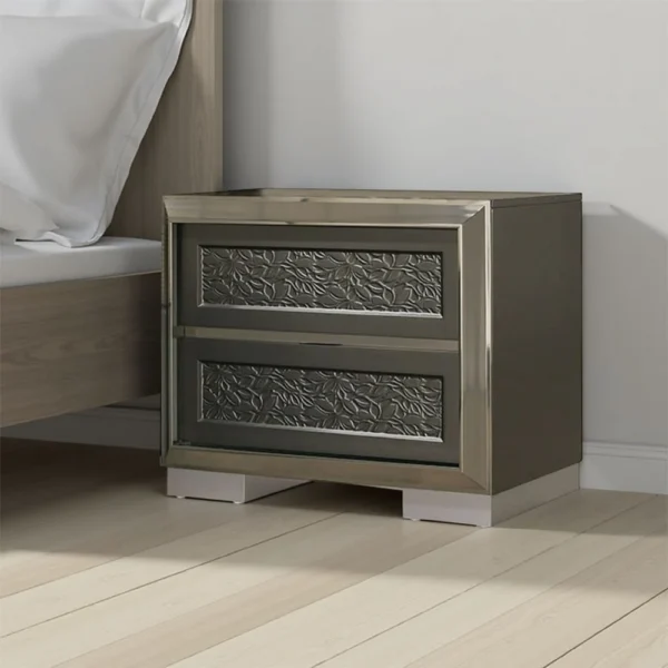 BM339421_5 Levi Nightstand, 2 Leaf Molded Framed Drawers, Dark Gray