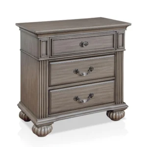 Recus Classic Nightstand with 3 Drawers, Acrylic Accents, Gray Solid Wood