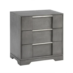 Levice Nightstand with 3 Drawers, Dovetail Built Gray Solid Wood