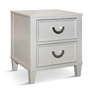 Roly Nightstand with 2 Drawers, Molded Details, Light Gray Solid Wood