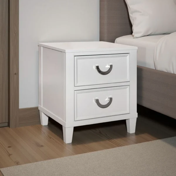 BM339449_5 Kiki Nightstand with 2 Drawers, Chrome Metal, White Wood