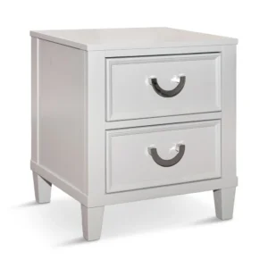 Kiki Nightstand with 2 Drawers, Chrome Metal, White Wood