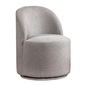 Ager Side Dining Swivel Chair, Curved Barrel Style, Gray Boucle Chenille