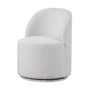 Ager Side Dining Swivel Chair, Curved Barrel Style, White Boucle Chenille