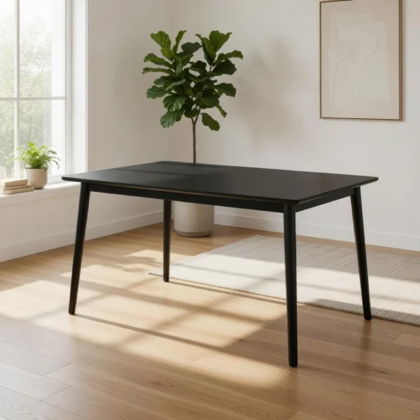 BM339471_7 Baylee Rectangular Dining Table, Straight Legs, 60 Inch Black Wood Top