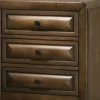 Cair Nightstand w 3 Beveled Drawers, Bronze Metal Knobs, Brown Wood