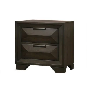 Fema Nightstand, 2 Bevel Drawers, Nickel Handles, Espresso Brown Wood