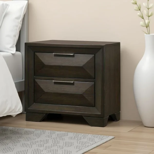BM339480_5 Fema Nightstand, 2 Bevel Drawers, Nickel Handles, Espresso Brown Wood