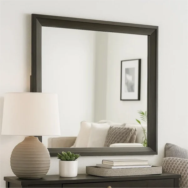 BM339481_5 Fema Dresser Mirror, 35 Inch Bevel Edge Frame, Brown Wood