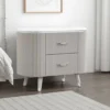 BM339483_5 Gema Nightstand, 2 Drawers, Cultured Stone Top, Gray Wood, Silver Trim
