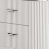 Alda Nightstand w 2 Drawers, Black Stone Top, Light Gray Wood, Silver