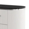 Alda Nightstand w 2 Drawers, Black Stone Top, Light Gray Wood, Silver