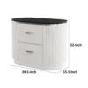 Alda Nightstand w 2 Drawers, Black Stone Top, Light Gray Wood, Silver