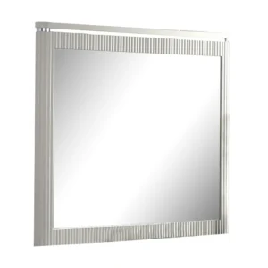 Alda Dresser Mirror, Rectangular Gray Reeded Wood, Silver Trim, 38x40