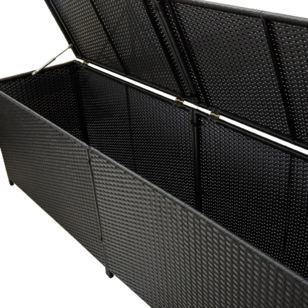Jer Outdoor Storage Box with Gas Lift, 79 Inch Black Rattan Woven