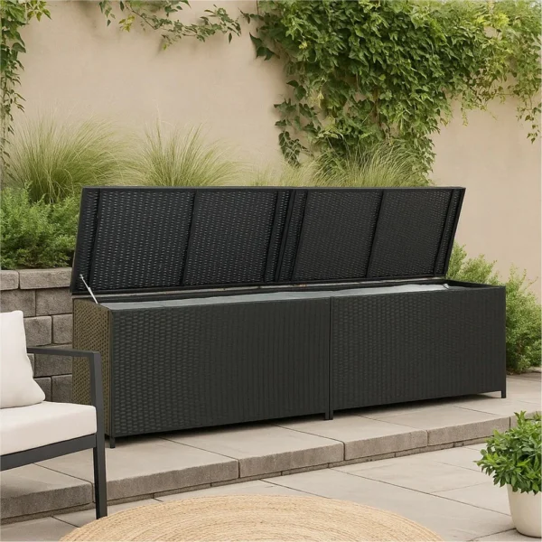 Jer Outdoor Storage Box with Gas Lift, 79 Inch Black Rattan Woven