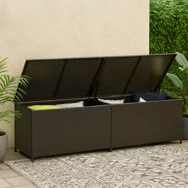 Jer Outdoor Storage Box with Gas Lift, 79 Inch Brown Rattan Woven