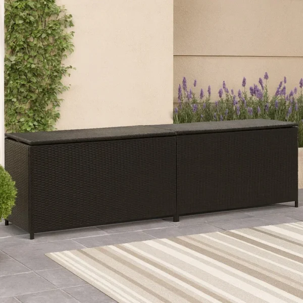 Jer Outdoor Storage Box with Gas Lift, 79 Inch Brown Rattan Woven