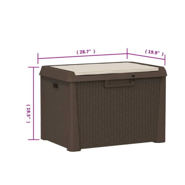 Jely Outdoor Garden Storage Box w Seat Cushion, 29 Inch, Brown