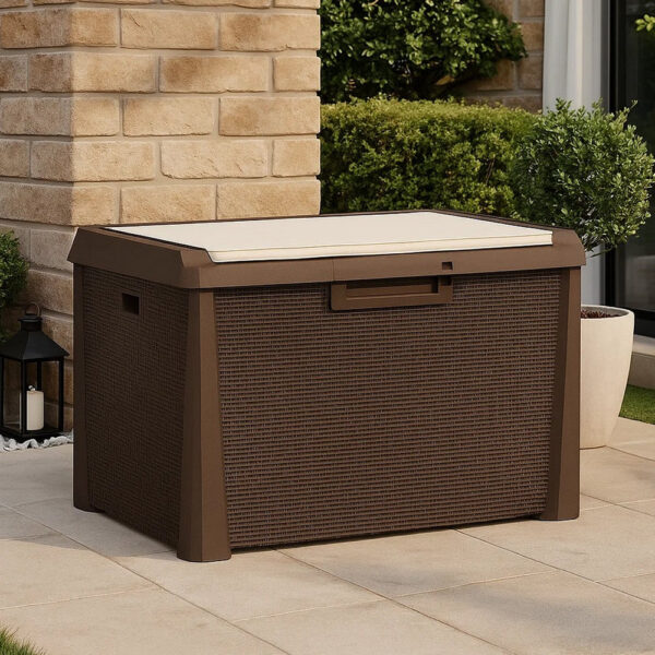 Jely Outdoor Garden Storage Box w Seat Cushion, 29 Inch, Brown