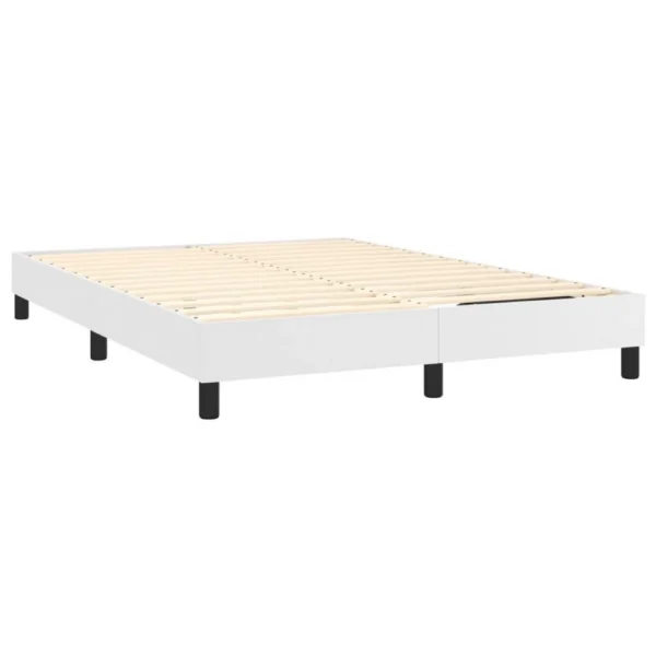 Yeri Full Size Bed Frame, White Faux Leather, Low Profile Legs