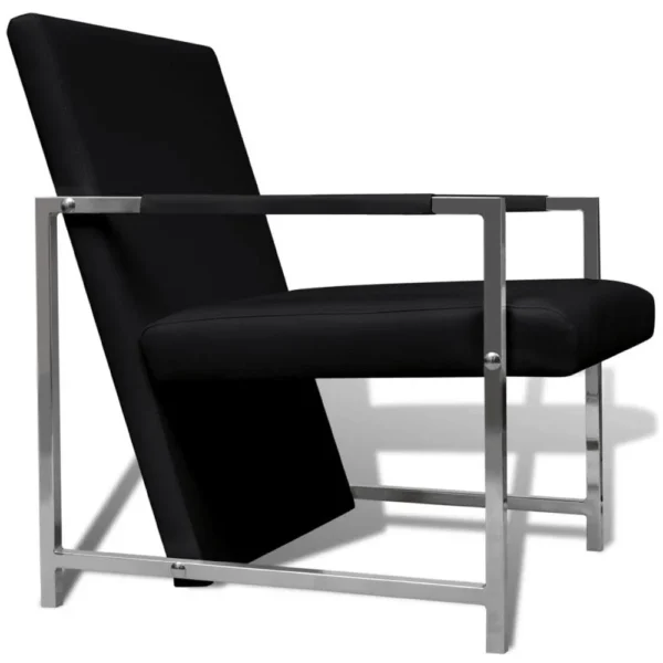 Sanna Ergonomic Armchair, Cubic Solid Wood Frame, Black Faux Leather