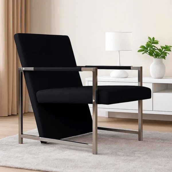Sanna Ergonomic Armchair, Cubic Solid Wood Frame, Black Faux Leather