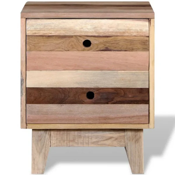 Gloria Bedside Cabinet with 2 Drawers, Tapered Legs, Beige Solid Wood