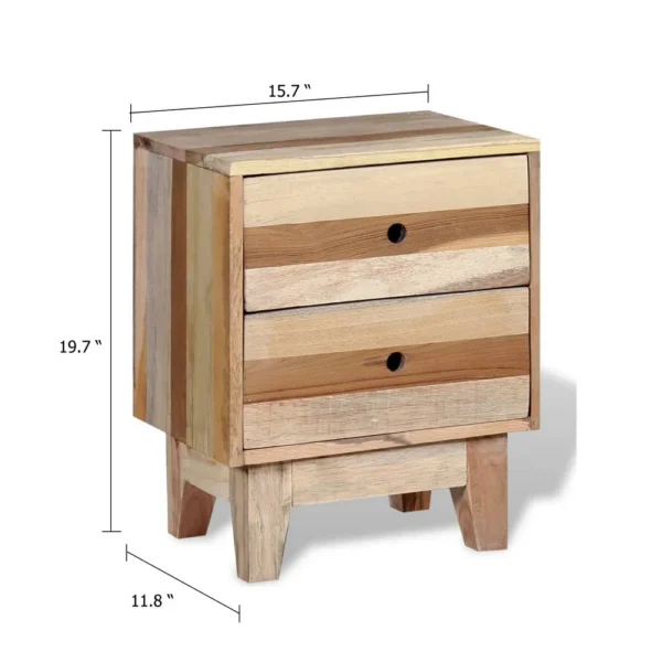 Gloria Bedside Cabinet with 2 Drawers, Tapered Legs, Beige Solid Wood