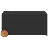 Saki Outdoor Storage Box, Rectangular Black Poly Rattan, Wood Wheels