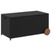 Saki Outdoor Storage Box, Rectangular Black Poly Rattan, Wood Wheels