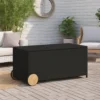Saki Outdoor Storage Box, Rectangular Black Poly Rattan, Wood Wheels