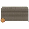 Saki Outdoor Storage Box, Rectangular Gray Poly Rattan, Wood Wheels