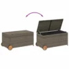 Saki Outdoor Storage Box, Rectangular Gray Poly Rattan, Wood Wheels