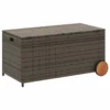 Saki Outdoor Storage Box, Rectangular Gray Poly Rattan, Wood Wheels