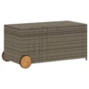 Saki Outdoor Storage Box, Rectangular Gray Poly Rattan, Wood Wheels