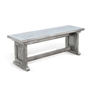 Bench, 48 Inch Wide Farmhouse Plank Style Seat, Gray Pedestal Base