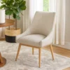 Livvy High Back Dining Chair Set of 2, Light Gray Fabric, Wheat Brown Wood