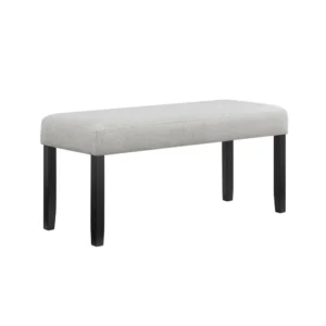 Riac Dining Bench, 41 Inch Dove Gray Fabric Seat, Black Wood Legs