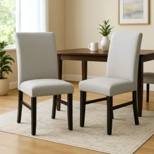 BM340151_5 Riac Set of 2 Side Dining Chairs, Black Wood, Dove Gray Fabric Seat