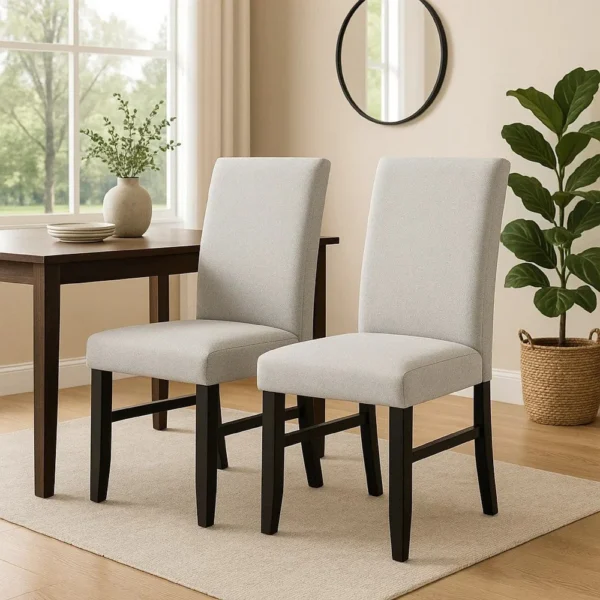 BM340151_6 Riac Set of 2 Side Dining Chairs, Black Wood, Dove Gray Fabric Seat