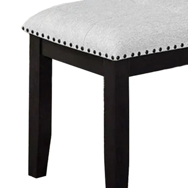 BM340153_3_9eaecdc1-26f6-4aff-a6ca-8ea55acd2141 Amber Dining Bench, Gray Fabric Seat w Nailheads, Black Wood, 48 Inch