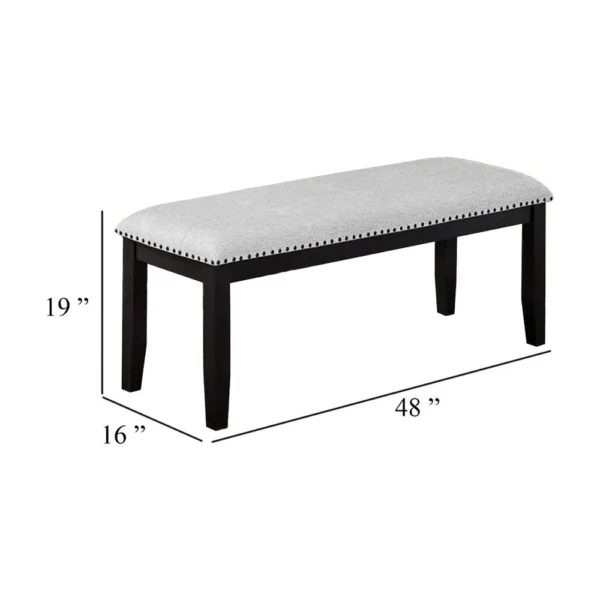 BM340153_4_039e1a6e-68eb-4137-a59b-b27c34fb4ada Amber Dining Bench, Gray Fabric Seat w Nailheads, Black Wood, 48 Inch
