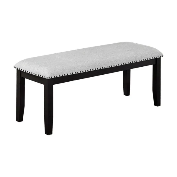 BM340153_d72a17ac-8279-4194-92dc-d634aea8d72a Amber Dining Bench, Gray Fabric Seat w Nailheads, Black Wood, 48 Inch